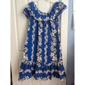 Vintage "Jade Fashions" Hawaii Muumuu House Nap Dress Blue Floral Small  cotton